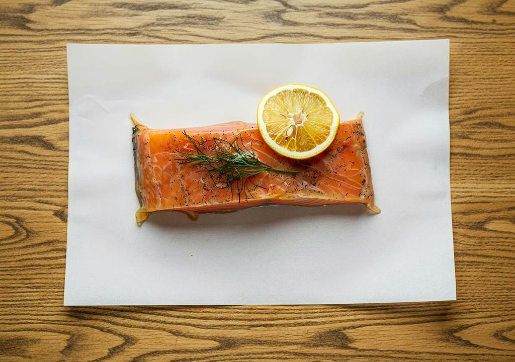 sūdyta lašiša su juodaisiais pipirais ir garstyčiomis (~200 g.)