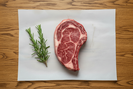 Jautienos antrekotas ant balto popieriaus