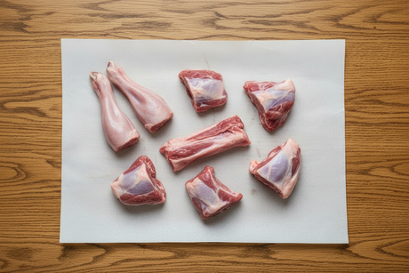 Triušienos gabalėliai ant balto popieriaus