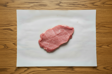 Veršienos išpjovėlė ant balto popieriaus