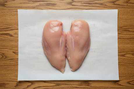 Vištienos krūtinėlė ant balto popieriaus